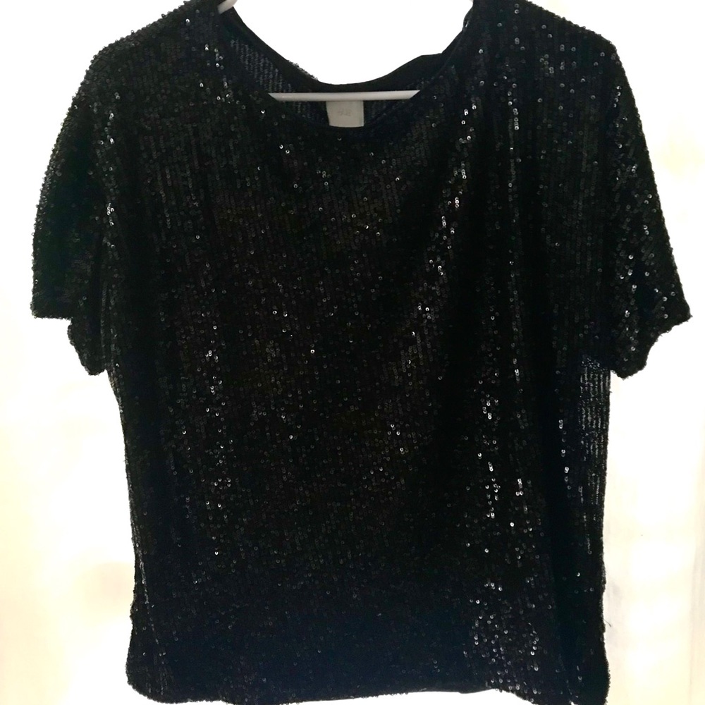Black Sequin H&M Scoop Neck Shirt (Medium)